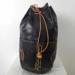 Vintage Leather Leaf Patchwork Drawstring Bucket Bag